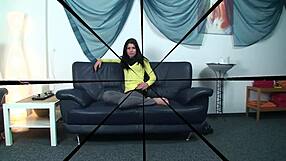 Model Amanda Jane masturbates in European pornocasting interview with facial cumshot