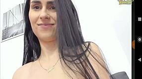 Bigtits slim sucks her own tits on webcam