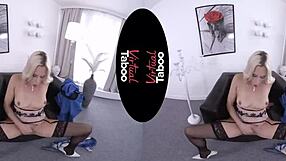 Blonde with big tits masturbates at office