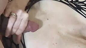 Filling the fishnet lingerie with cum from big cock!
