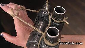 Brunette Slave Gets Anal Hook in Dark Dungeon for Pain