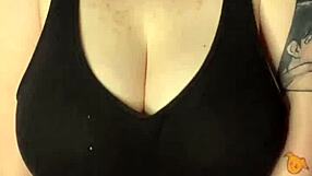 Teen slaps huge tits against table intriguingly