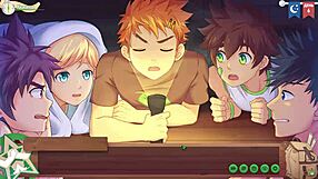 game friends camp episode 6—keitaro jerks off in shower with russian voice acting