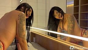 Drii Cordeiro's big tits riding tattooed cock without condom?