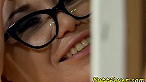 european babe with glasses bent over in glamour pose for amateur shoot