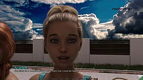 Mark plays games in pool with stepsister and friends in my dorm 4