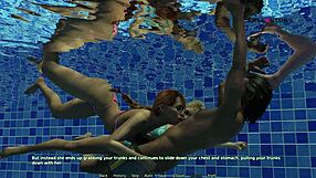 Mark plays games in pool with stepsister and friends in my dorm 4