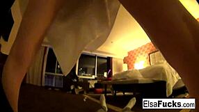 Elsa Jean Boldly Shows Her Pussy in Hotel Room