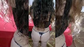 Showing white ass boldly with dildo and ripped clothes