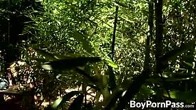 Two horny twinks enjoy a hardcore anal fucking outdoors doggystyle bent over assfucking cock cumshot