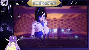 I explore the blonde milf's big tits in this hentai game adventure