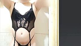 Gorgeous femboy in lingerie garter belt masturbates solo as a sexy transsexual amateur