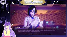 I explore the blonde milf's big tits in this hentai game adventure