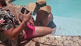 Blonde gives random guy a steamy pool blowjob on holiday