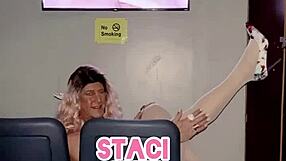 Staci plays with bunny outfit in public fun