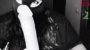 Fuming my dildo with natural tits and mask!
