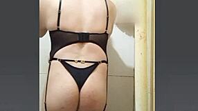 Gorgeous femboy in lingerie garter belt masturbates solo as a sexy transsexual amateur