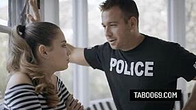 Police officer bangs bratty teen stepsister Bobbi Dylan hard doggystyle in office
