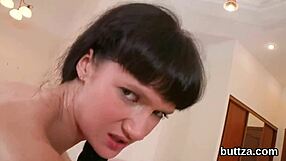 Stunning semi-naked slim nympho gets anal reaming in opened asshole.