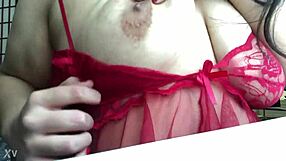 sexy brunette shows off her big tits