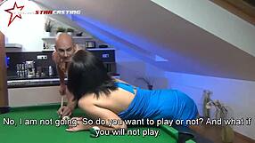 Wild Sex on the Pool Table with Intense Brunette Action