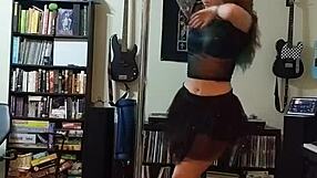 Blonde Teases Ass in Black Skirt Strip!