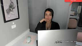 role play as secretary with big boobs giving handjob to boss