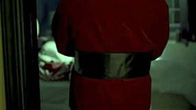 Santa intensely fucks petite brunette teen beauty at his boss's home with hardcore blowjob and fucking