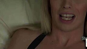 solo tgirl jerks hard dong on back in close up