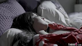 Santa intensely fucks petite brunette teen beauty at his boss's home with hardcore blowjob and fucking