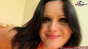 Brunette slut takes massive cocks in intense threesome creampie