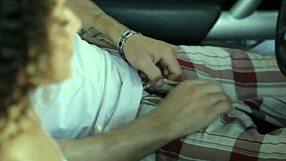 Brunette masseuse rides young guy's monster cock outdoors