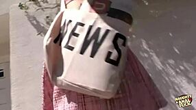 Blonde bent over for anal and deepthroat, cum in mouth.