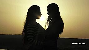 kira queen and her sexy brunette explore hot lesbo action outdoors with toys