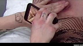 hot blonde milf wife in lingerie fucks and sucks two big cocks