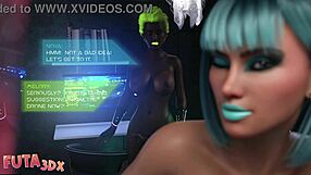 horny blue hair bitch sucking futa cock in futa3dx hentai