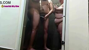 Trio bisexual action in shower with husband and buddy