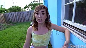 teen kat, 18+, caught sneaking in backyard for taboo fun