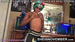 squirt in glass as horny black amateur strips and rubs cunt to cum