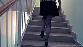 young wife didn't make it home, getting creampie in mouth after ball licking at entrance