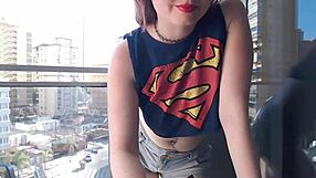 Hot Gamer Girl Flashes Big Tits on Balcony