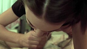 Sexy Tattooed Teen Babe Sucks Big Dick, Gives Handjob, and Receives Cum in Mouth with Natural Tits