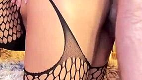 Rough doggystyle fucking in garter belt and stockings close up