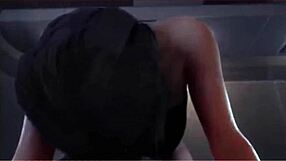 She Endures Strong Push in 3D Animation!