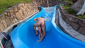 Skinny Colombian Stepsister Stuck In Pool Slide Gets Wildly Fucked