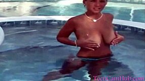 Big tits teen model teases in bikini by the pool