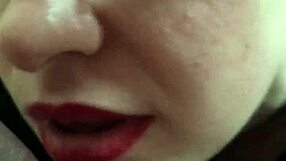 close up lipstick sucking big black cock