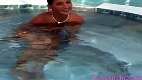 Big tits teen model teases in bikini by the pool