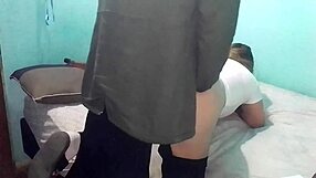 latina bent over on cold day in double bed