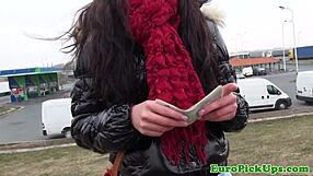 Euro girl next door feels shy undressing for cash